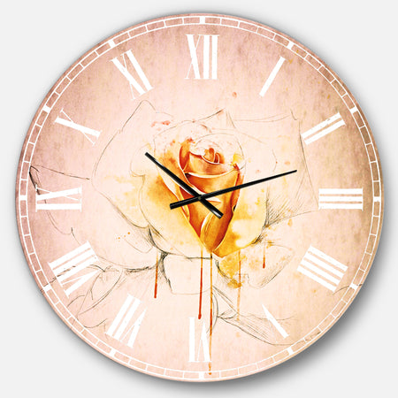 Yellow Rose Sketch on White Back - Flower Wall CLock