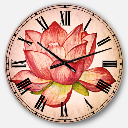 Pink Lotus Watercolor Illustration - Flower Large Wall CLock