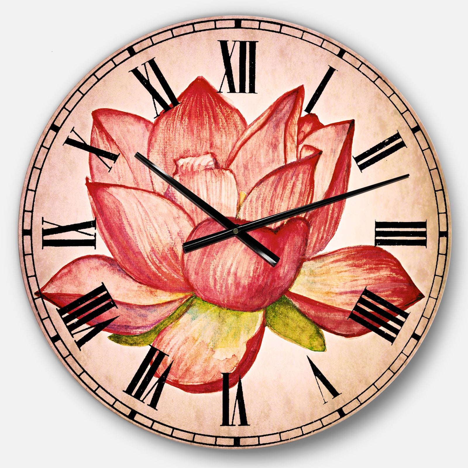 Pink Lotus Watercolor Illustration - Flower Large Wall CLock