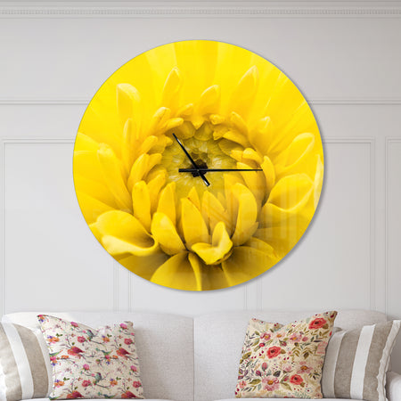 Yellow Chrysanthemum Gold Flower - Oversized Traditional Wall CLock