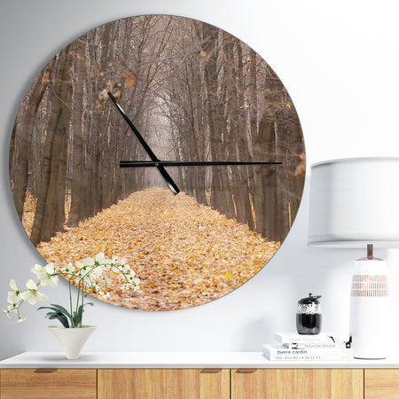 Yellow Road through Fall Forest - Oversized Traditional Wall CLock