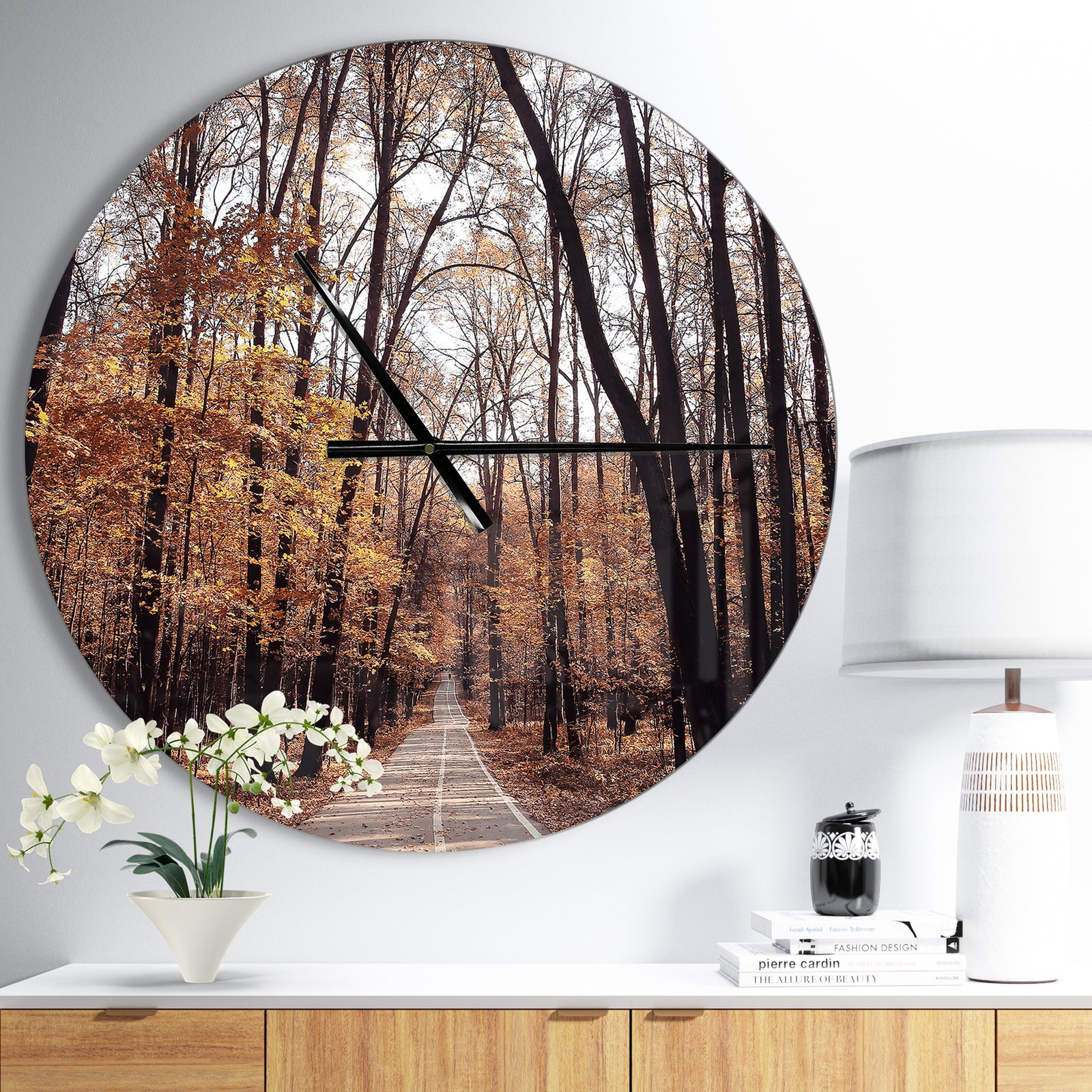 Road in Autumn Golden Forest - Oversized Traditional Wall CLock