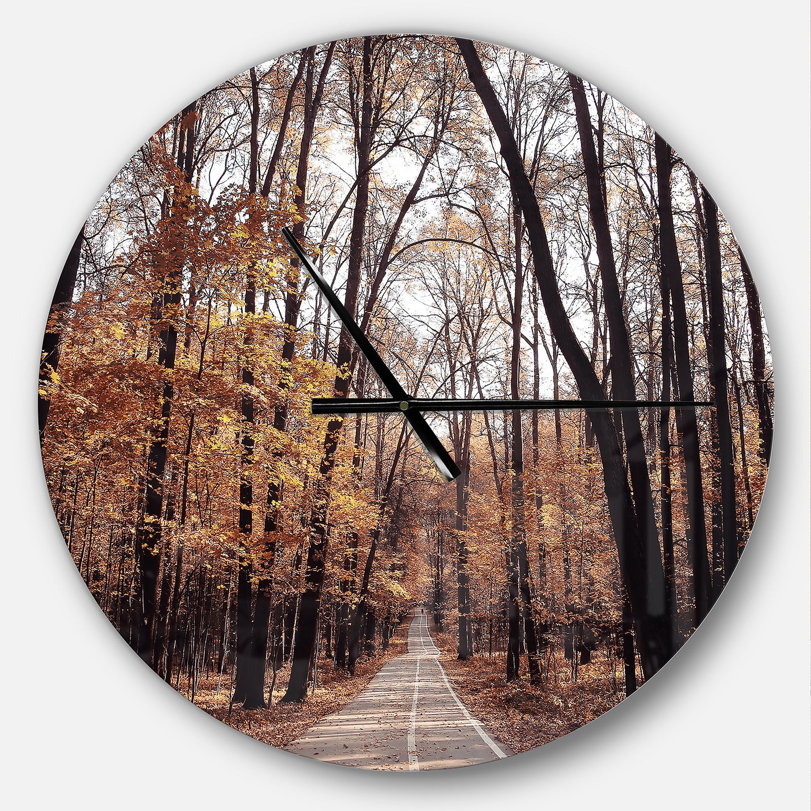Road in Autumn Golden Forest - Oversized Traditional Wall CLock