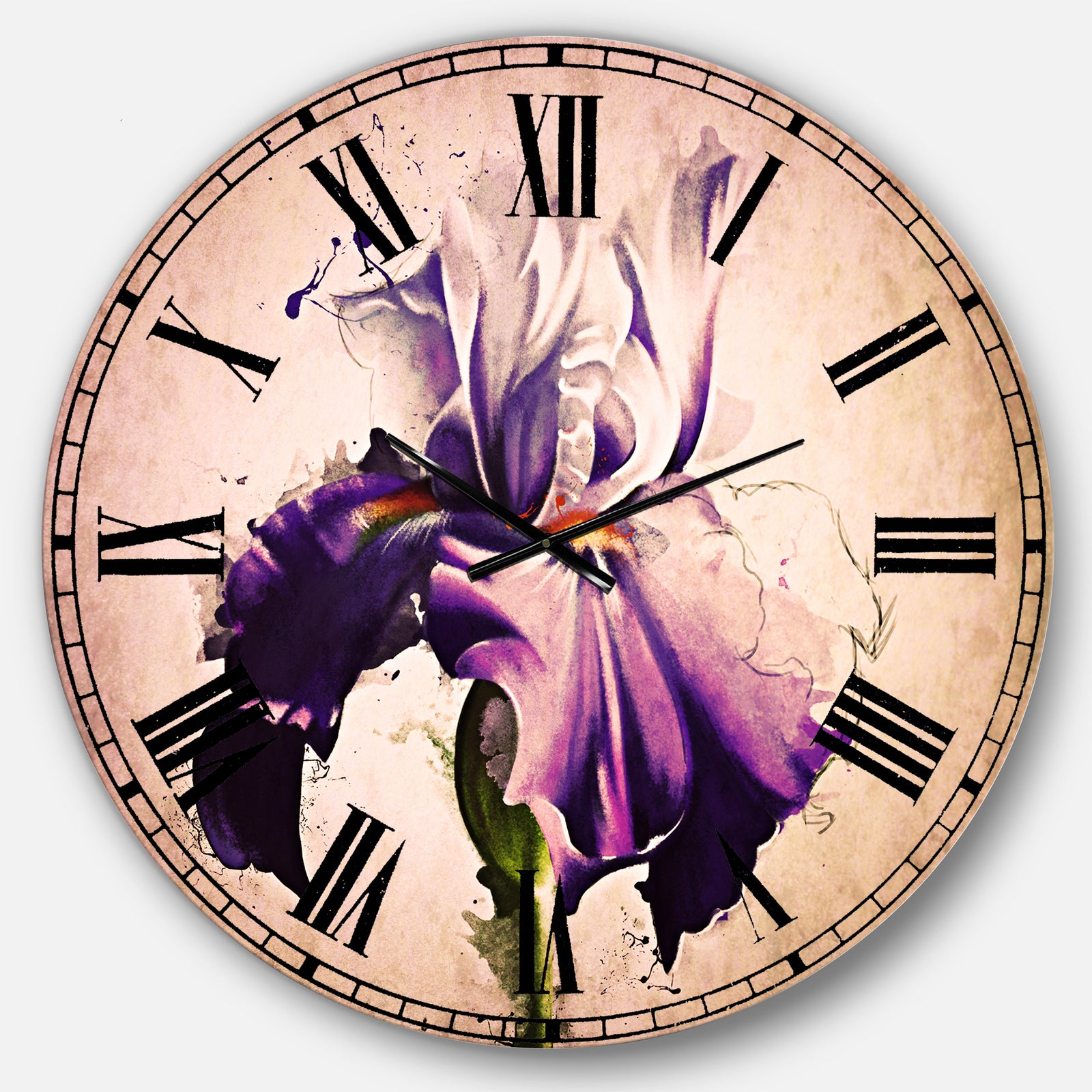 Beautiful Blue Iris Watercolor Sketch - Floral Large Wall CLock