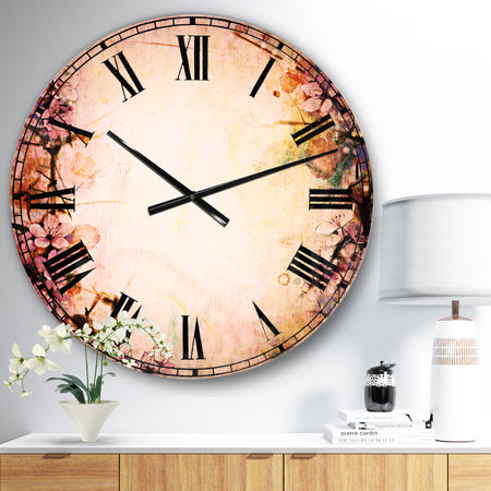 Pink Sakura on Blurred Background - Floral Large Wall CLock