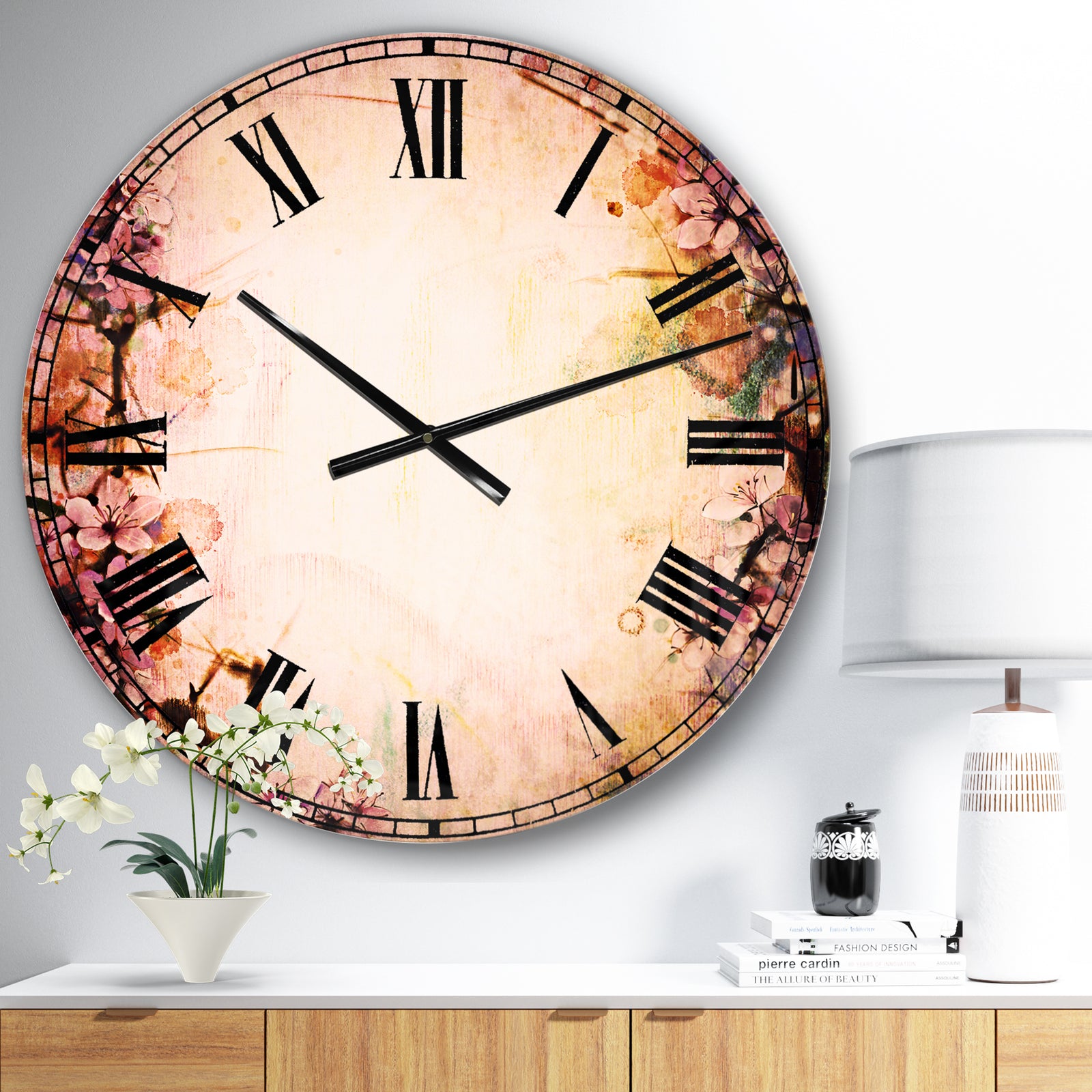 Pink Sakura on Blurred Background - Floral Large Wall CLock