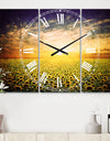 Beauty Sunset over Sunflowers Field - Cottage 3 Panels Large Wall CLock