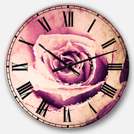 Purple Wet Rose Background - Flowers Large Wall CLock