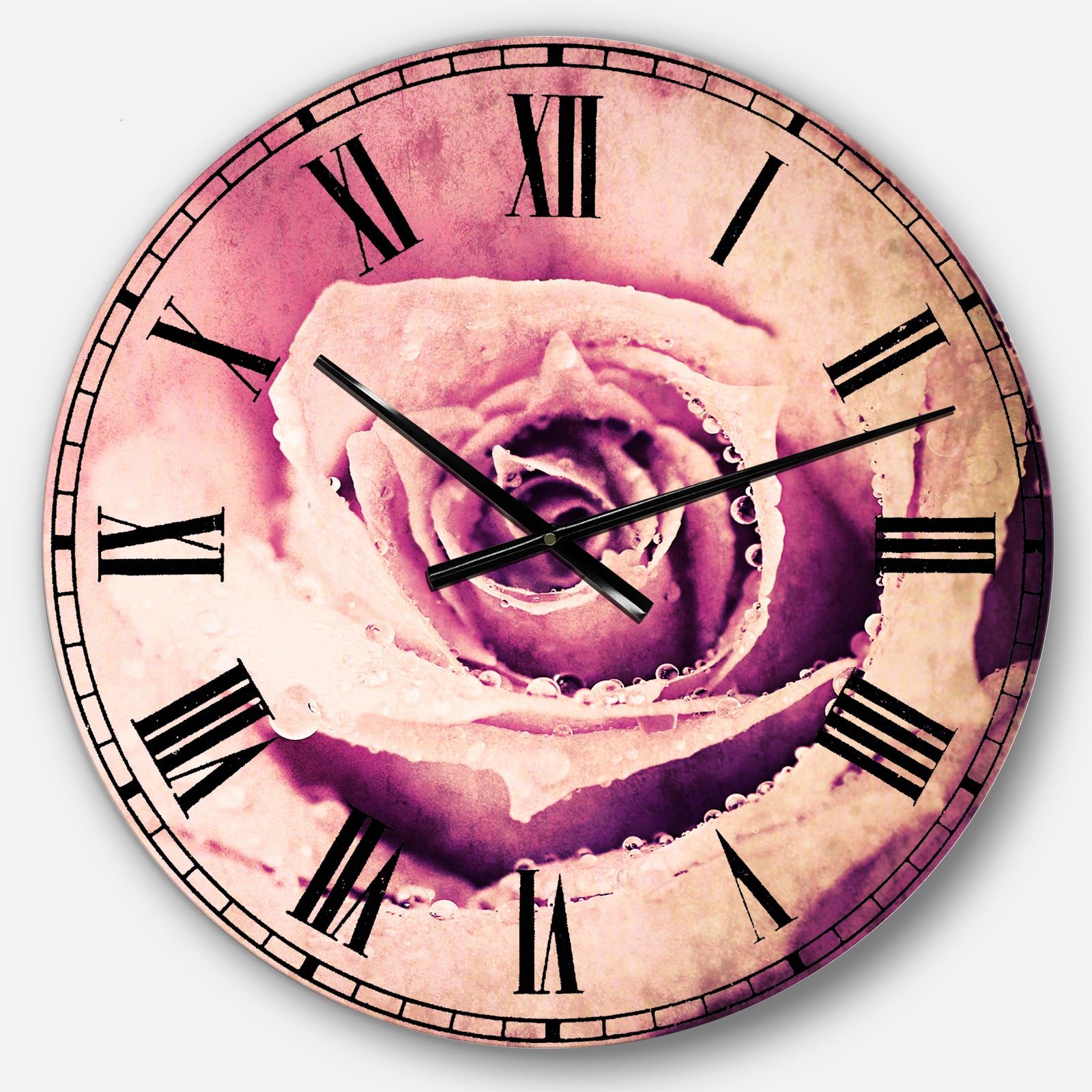 Purple Wet Rose Background - Flowers Large Wall CLock
