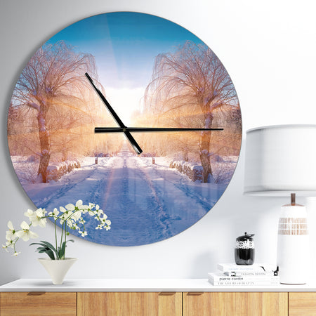 Winter Landscape in City Park - Oversized Traditional Wall CLock