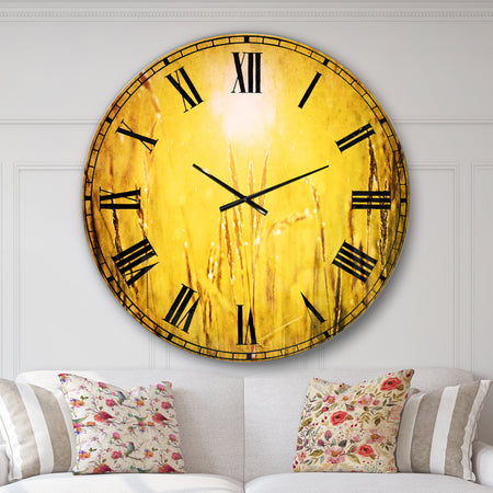 Yellow Grass Flower at Sunset - Landscape Wall CLock