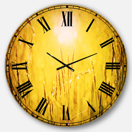 Yellow Grass Flower at Sunset - Landscape Wall CLock