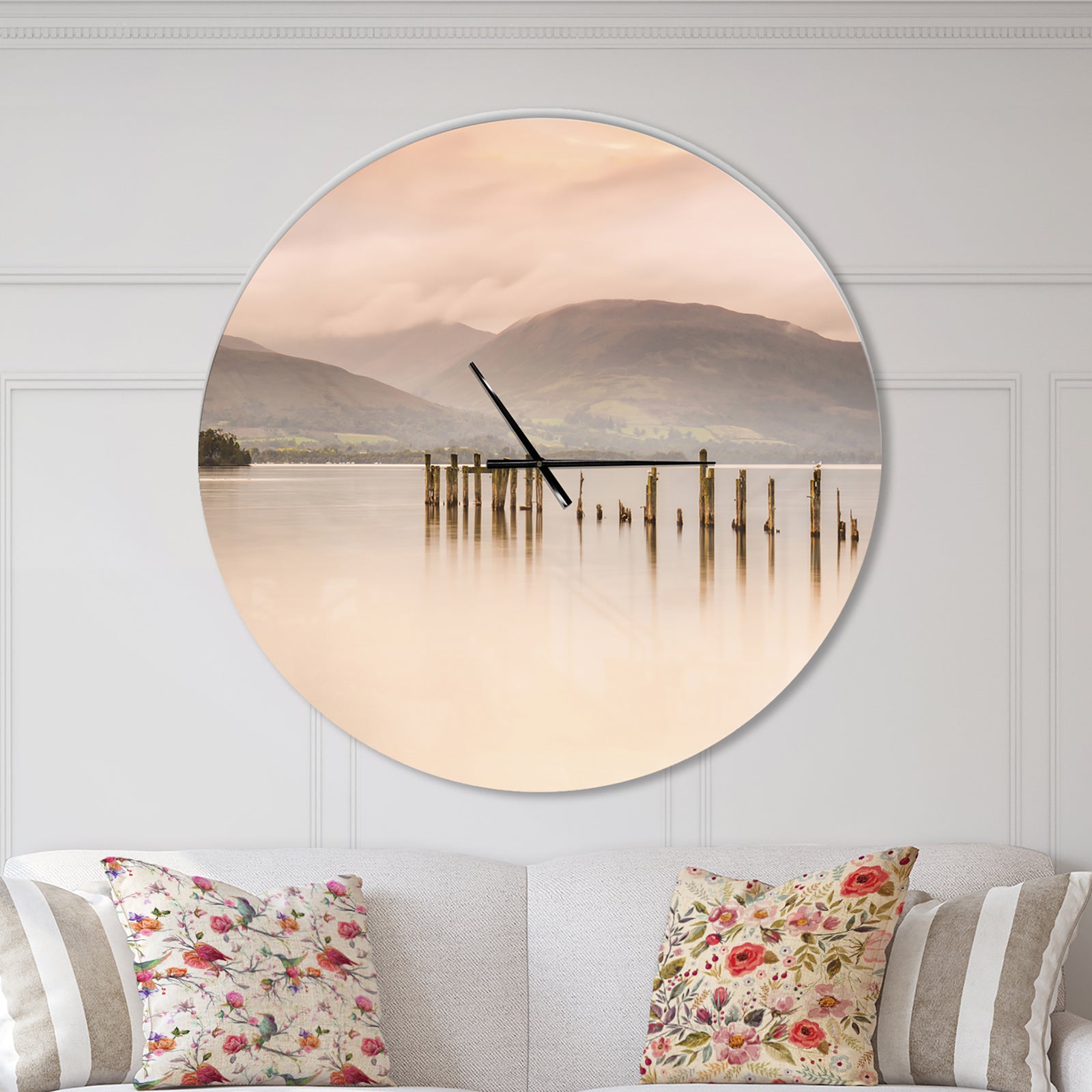 Loch Lomond Jetty and Mountains - Oversized Coastal Wall CLock
