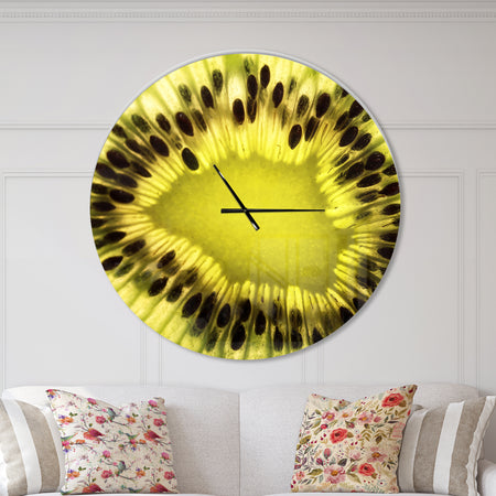 Green Kiwi Seeds and Inside Pattern - Oversized Modern Wall CLock