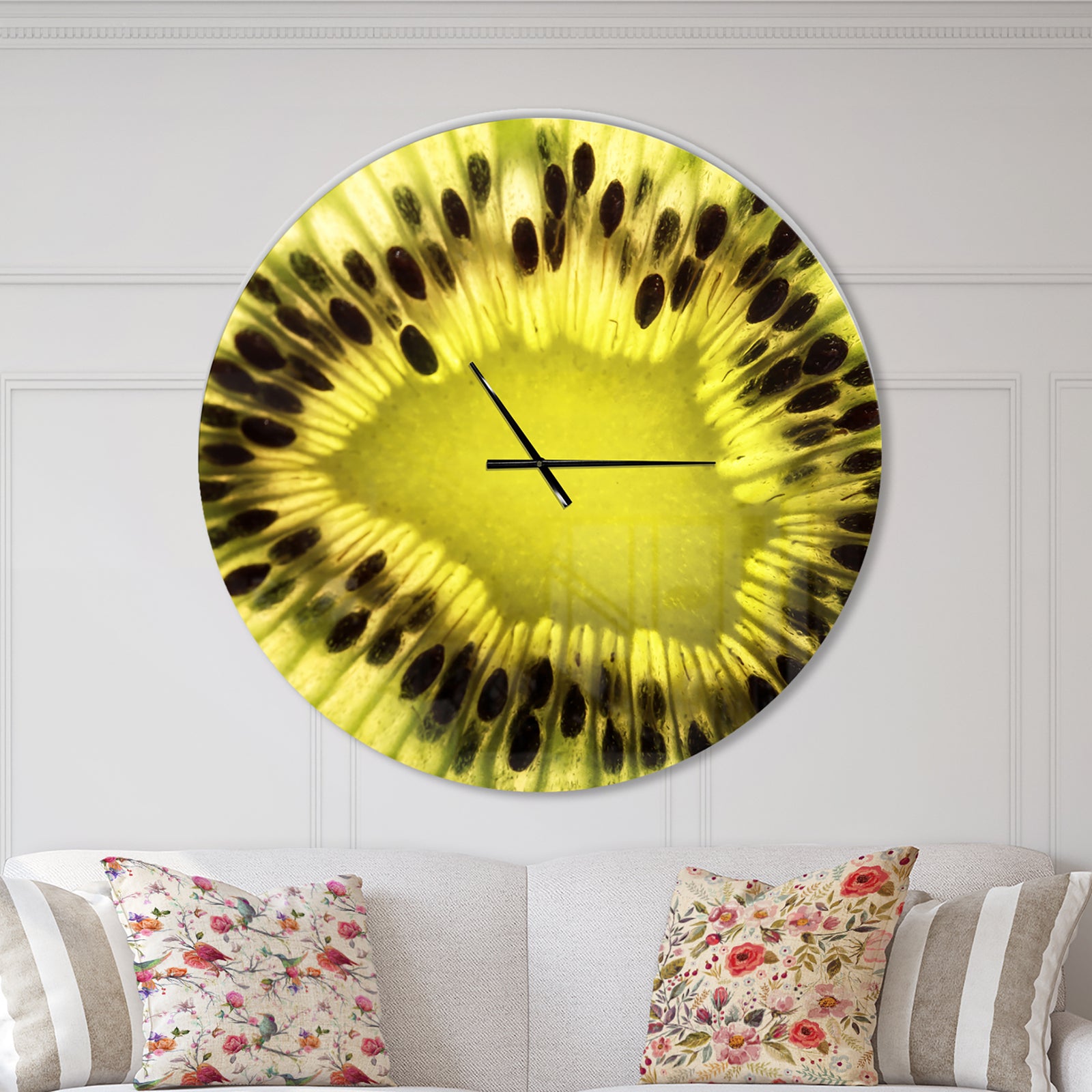 Green Kiwi Seeds and Inside Pattern - Oversized Modern Wall CLock