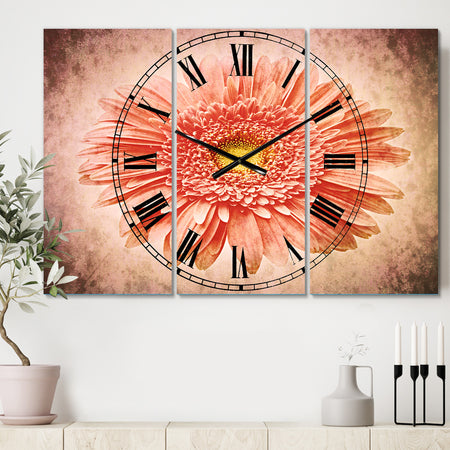 Single Daisy on White Background - Cottage 3 Panels Large Wall CLock