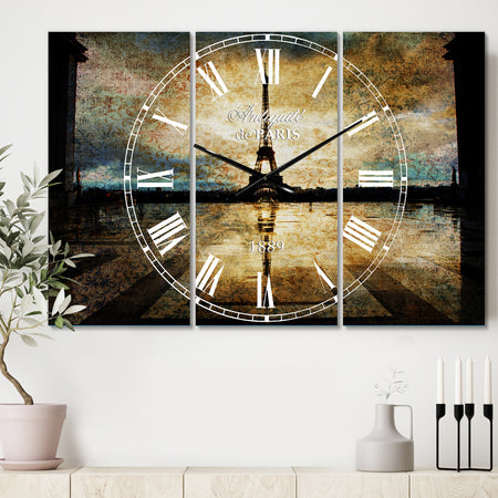 Reflection of Paris Eiffel TowerWith Clouds - Cottage 3 Panels Large Wall CLock