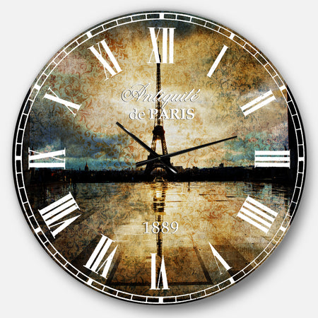 Reflection of Paris Eiffel TowerWith Clouds - Oversized Wall CLock