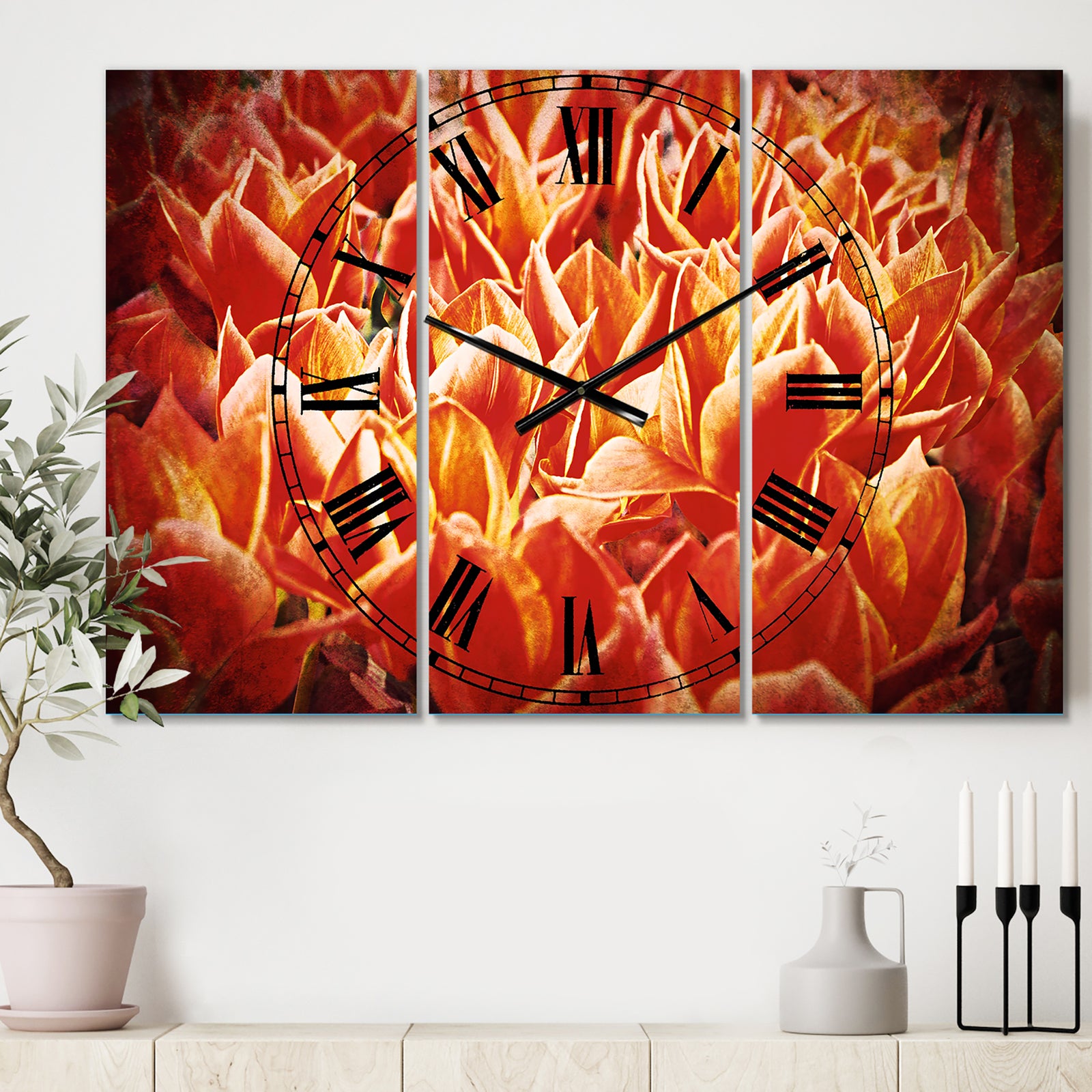 Tulip Flowers in the Keukenhof Park - Cottage 3 Panels Oversized Wall CLock