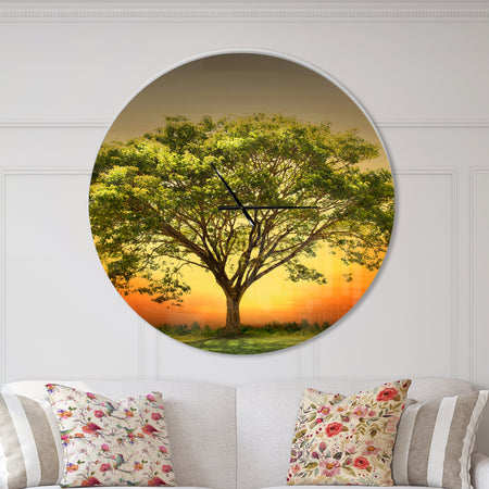 Green Tree against Setting Sun - Oversized Traditional Wall CLock