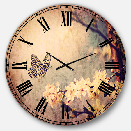 Vintage Butterfly and Cherry Tree - Floral Large Wall CLock