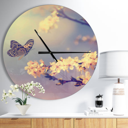 Vintage Butterfly with Flowers - Oversized Floral Wall CLock
