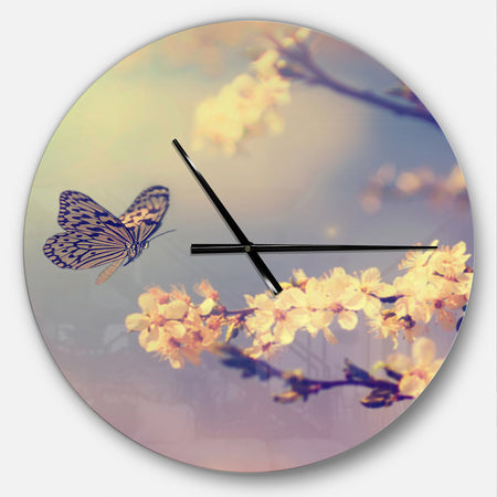 Vintage Butterfly with Flowers - Oversized Floral Wall CLock