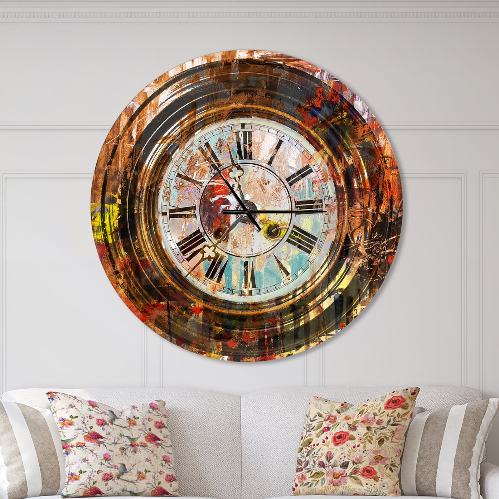 People and Time Acrylic Painting - Oversized Modern Wall CLock