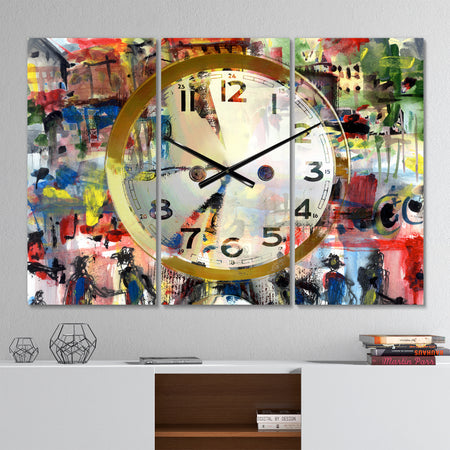 People and Time Acrylic Watercolor - Modern 3 Panels Oversized Wall CLock