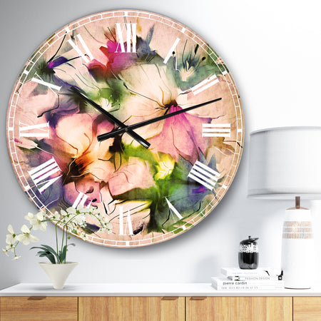 Watercolor Floral Bouquet - Floral Large Wall CLock