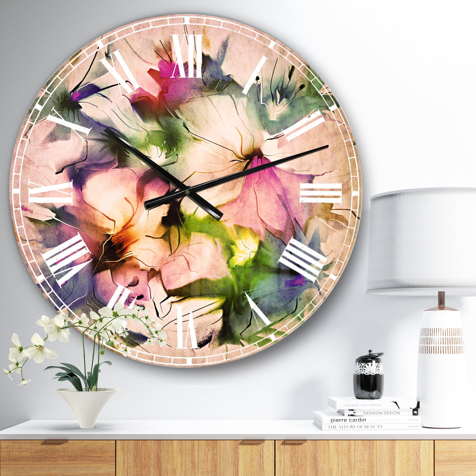 Watercolor Floral Bouquet - Floral Large Wall CLock