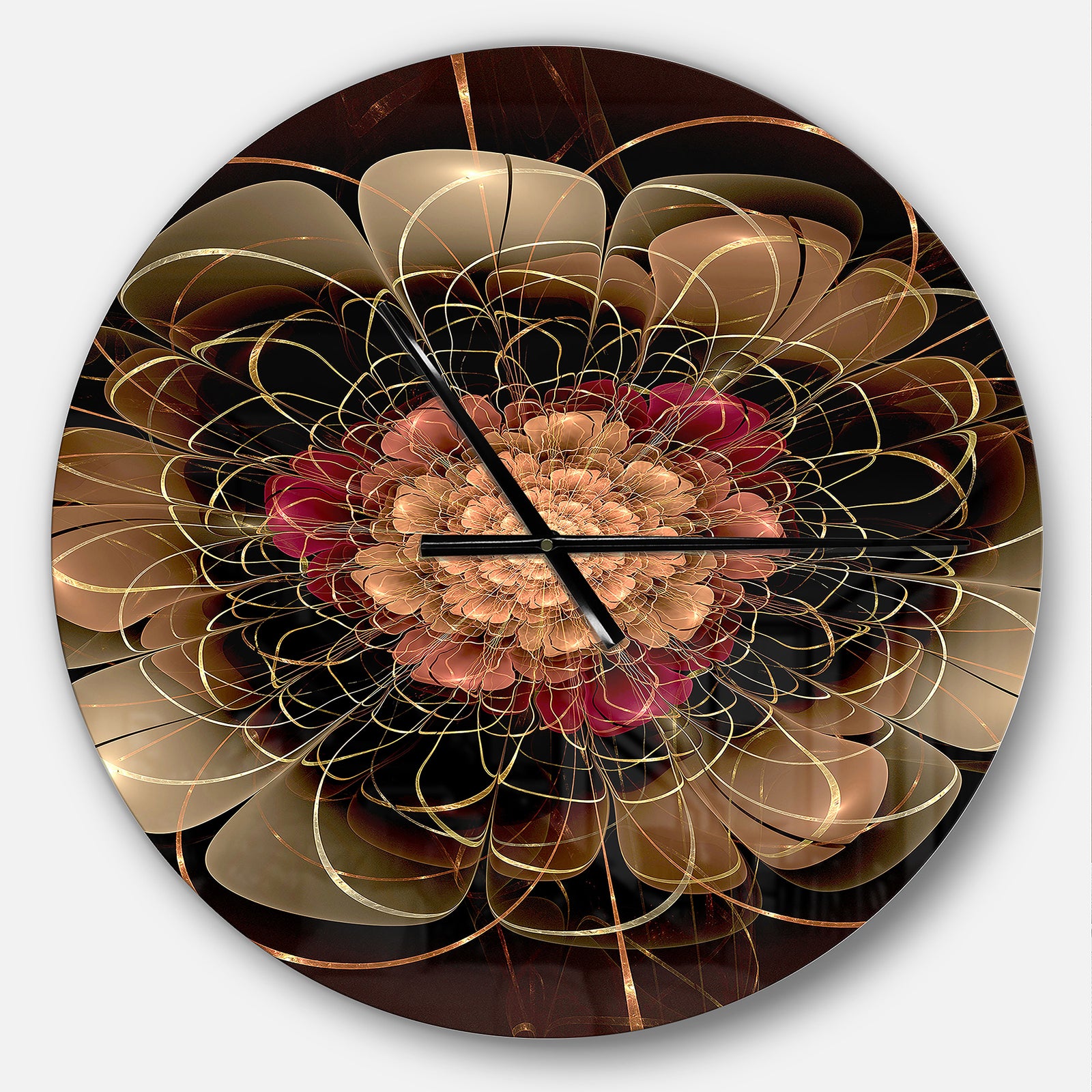 Dark Gold Red Fractal Flower Pattern - Oversized Floral Wall CLock