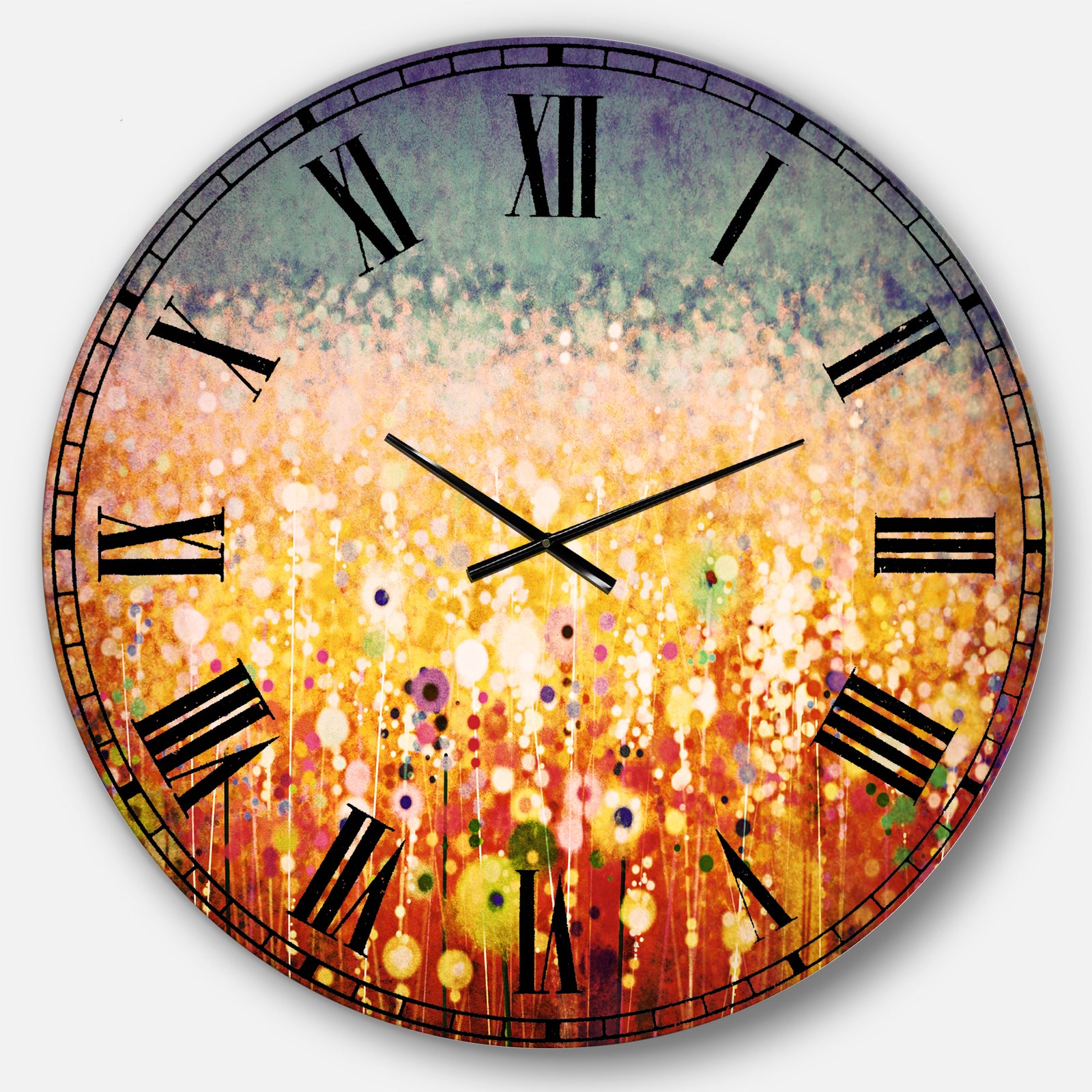 Abstract Flower Field Watercolor Painting - Floral Large Wall CLock