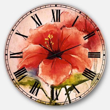Watercolor Painting Red Hibiscus Flower - Floral Large Wall CLock