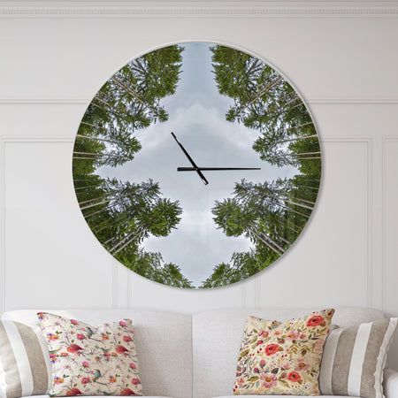 Circle Composition of Coniferous Trees - Oversized Modern Wall CLock