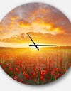 Poppy Field under Bright Sunset - Oversized Landscapes Wall CLock
