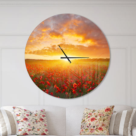 Poppy Field under Bright Sunset - Oversized Landscapes Wall CLock