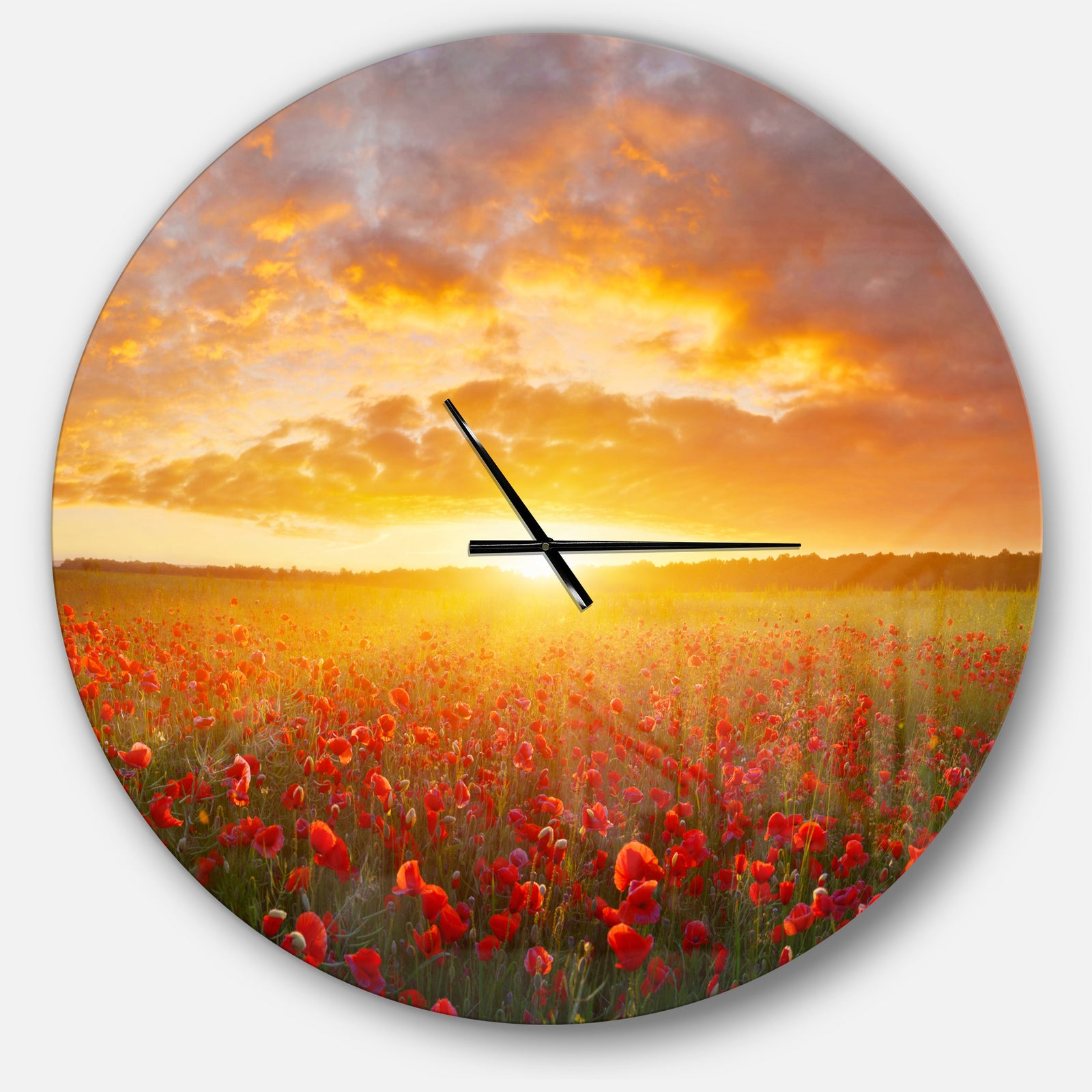 Poppy Field under Bright Sunset - Oversized Landscapes Wall CLock