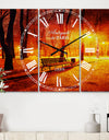 Benches Covered in Winter Snow - Cottage 3 Panels Oversized Wall CLock