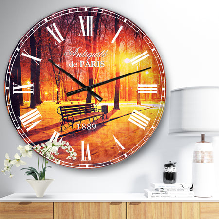 Benches Covered in Winter Snow - Landscape Large Wall CLock