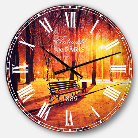 Benches Covered in Winter Snow - Landscape Large Wall CLock