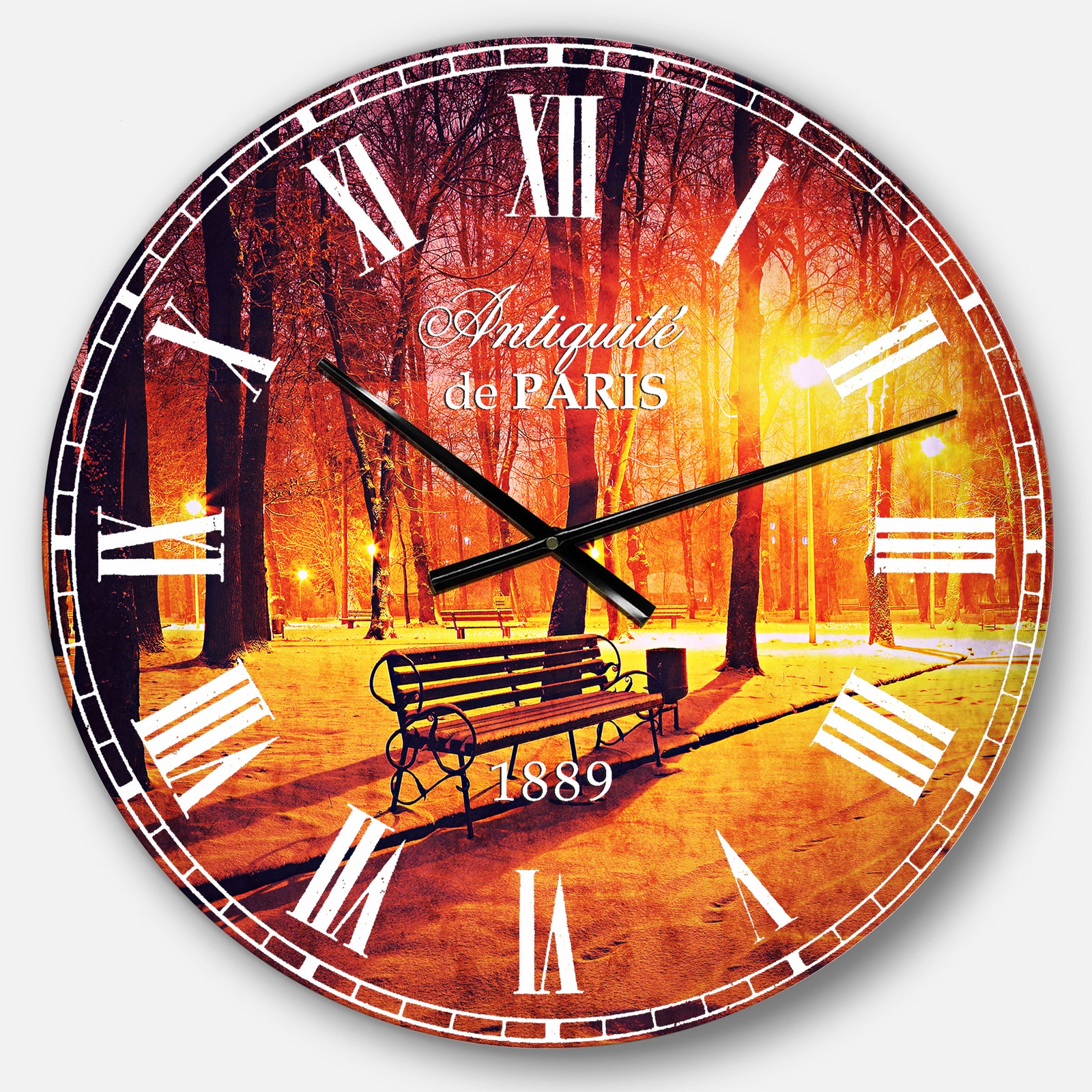 Benches Covered in Winter Snow - Landscape Large Wall CLock