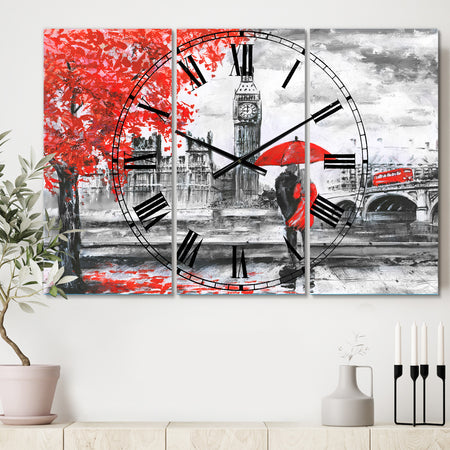 Couples Walking in London - Cottage 3 Panels Oversized Wall CLock