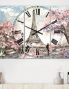 Eiffel with Pink Flowers - Cottage 3 Panels Oversized Wall CLock