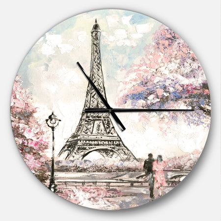 Eiffel with Pink Flowers - Oversized French Country Wall CLock