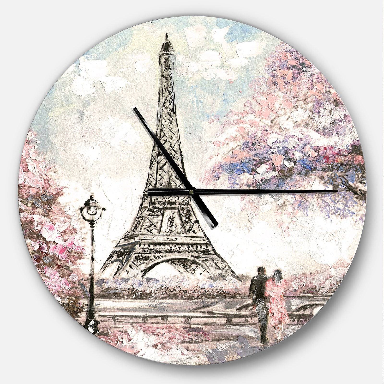 Eiffel with Pink Flowers - Oversized French Country Wall CLock
