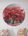 Big Red Tree on Foggy Day - Oversized Floral Wall CLock
