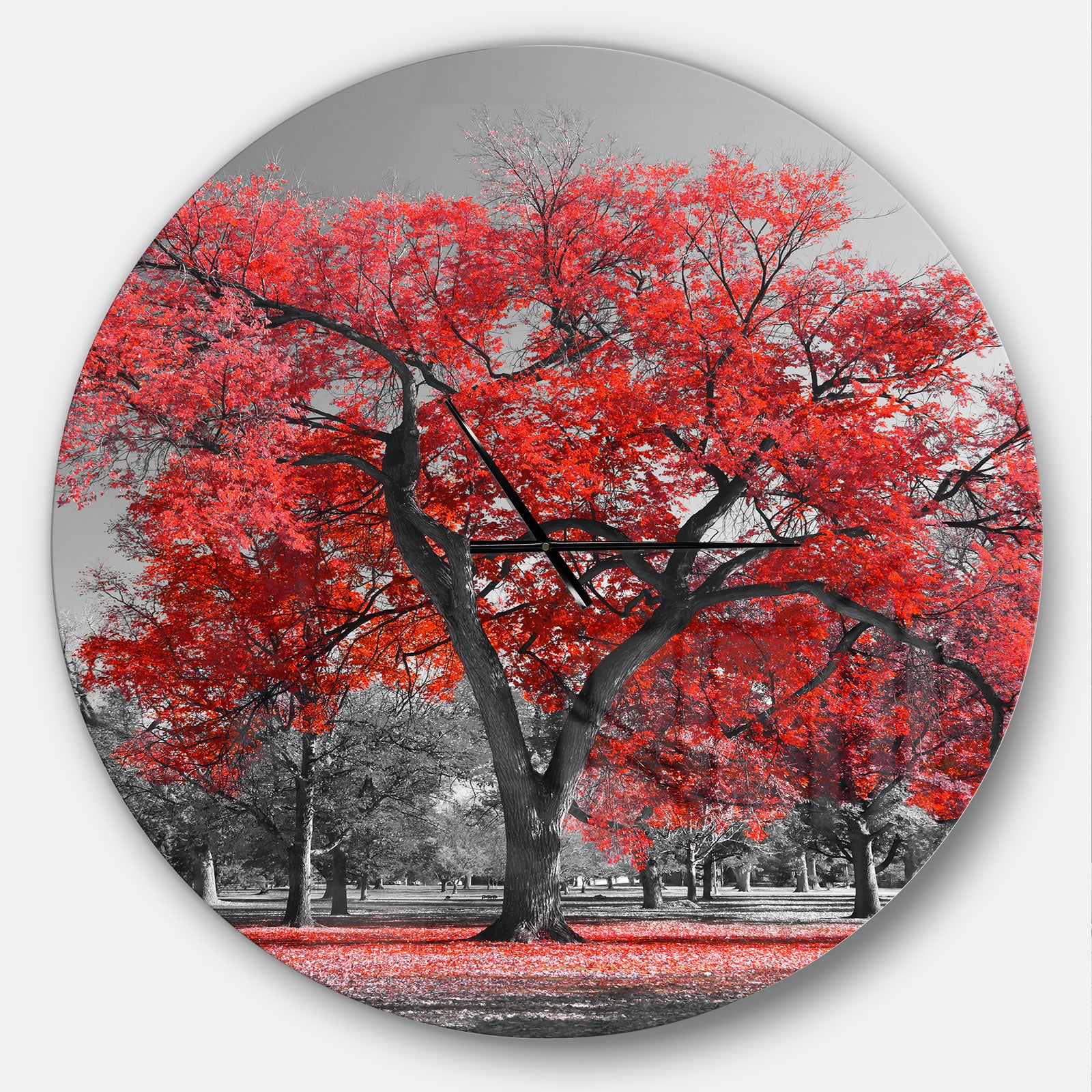 Big Red Tree on Foggy Day - Oversized Floral Wall CLock
