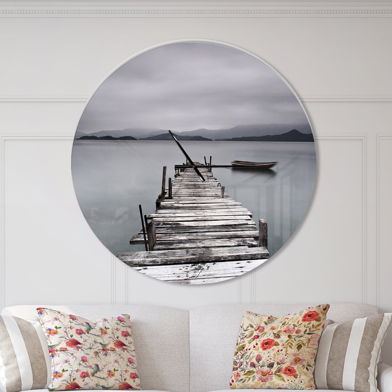 Pier and Boats at Seashore - Oversized Coastal Wall CLock