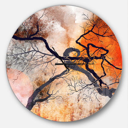 Surrealistic trees with red sun - Oversized Modern Wall CLock